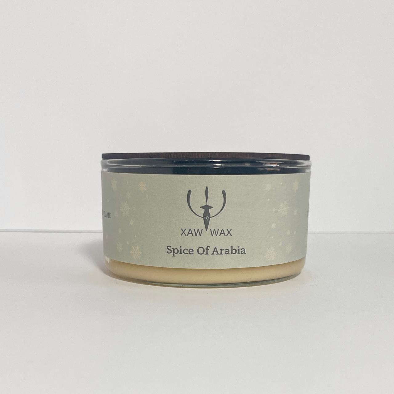 Spice of Arabia 100g candle in handmade glass with a wooden lid