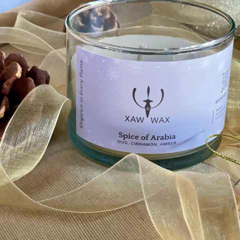 Spice of Arabia candle wrapped with a ribbon